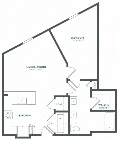 Floor plan for 1 bed, 1 bath, 776 sqft